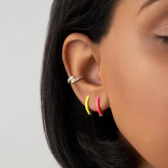 Neon Collection 14kt GP White Enamel Earrings - Picture 3 of 5